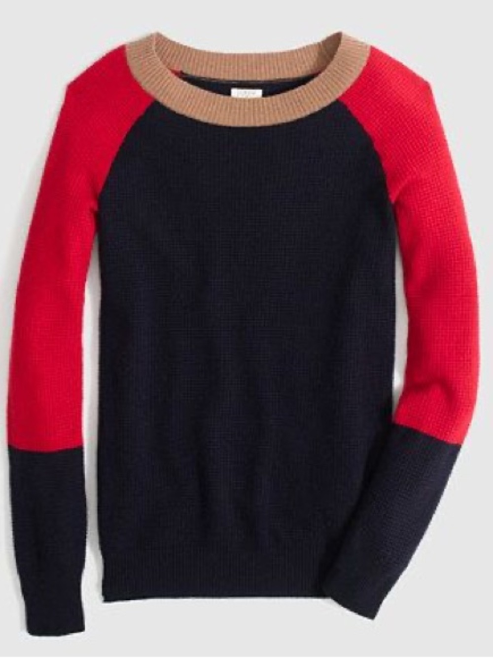 J.Crew Italian Cashmere Colorblock Raglan Sweater Navy Red Camel Size S
